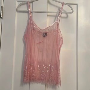 Aziz Sheer Sequin Pink Tank
